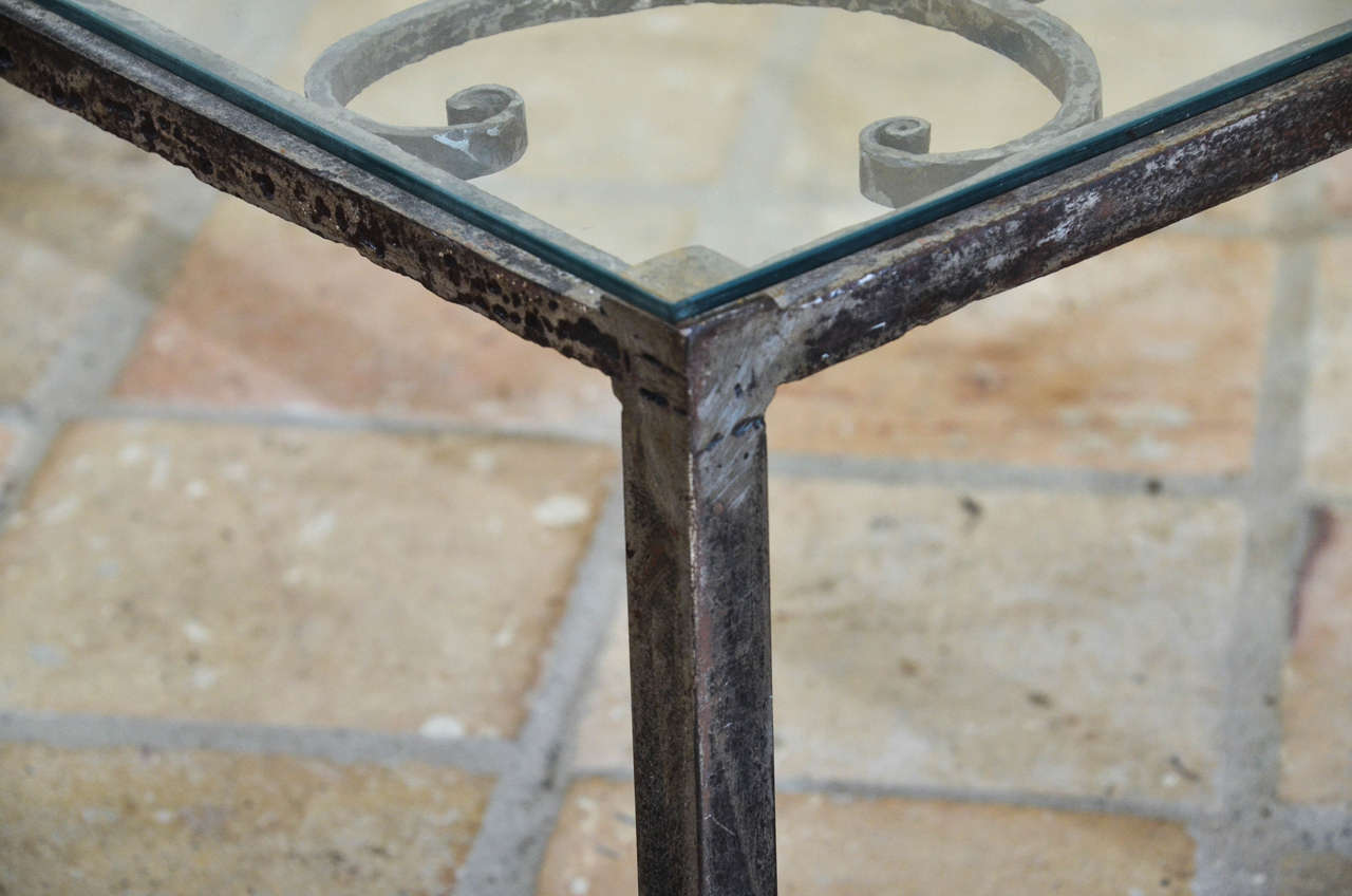 20th Century French Silvered Iron Low Table with Glass Top